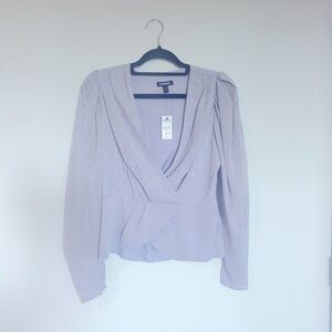 Express Peplum Wrap Chiffon Purple Gold Specks Lavender Boho Bohemian NEW Top M